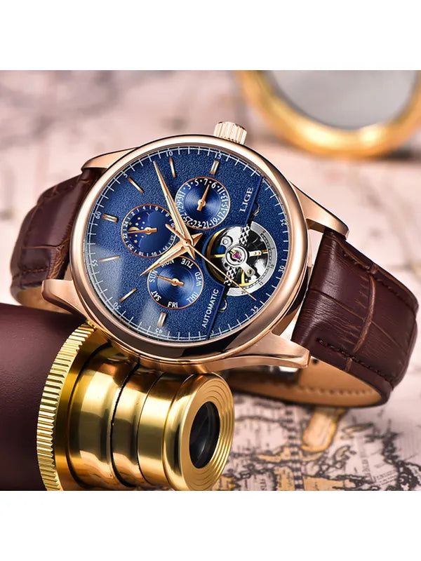 OVERFLY LIGE Automatic Mechanical Multifunction Luxury Men's Watch(NOW IN INDIA)-Brown-Blue