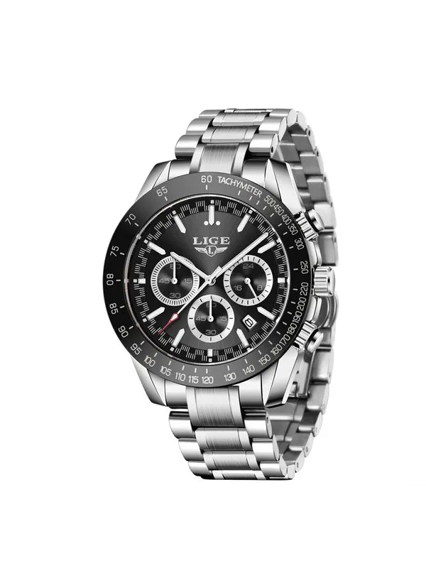 Overfly LIGE Chronograph Luxury Men's Watch NOW IN INDIA)-Black-Silver