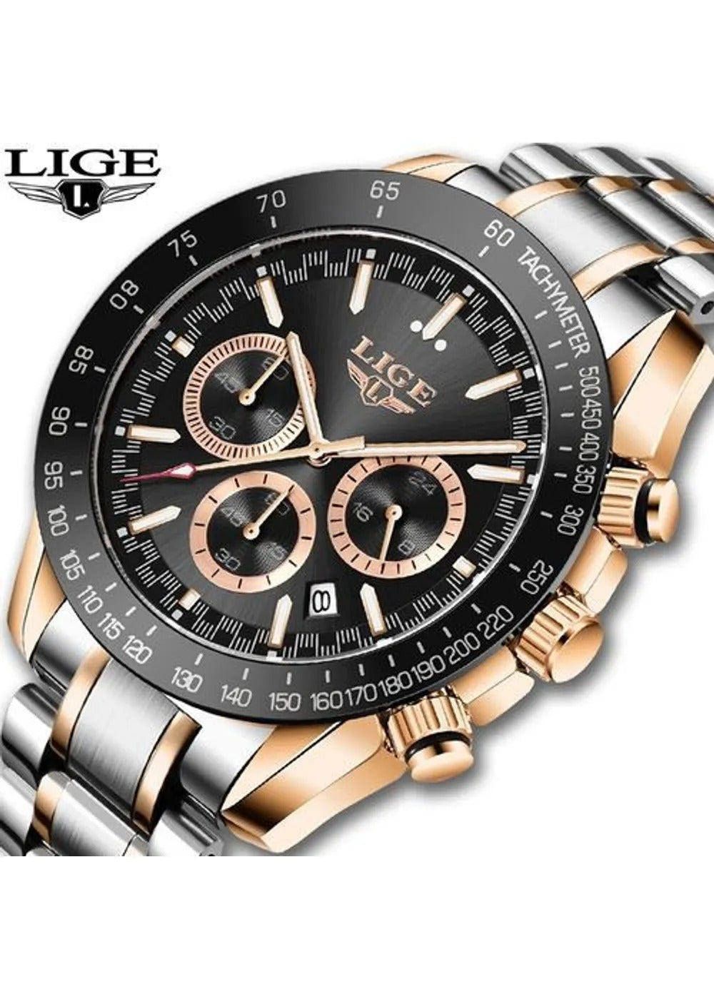 Overfly LIGE Chronograph Luxury Men s Watch NOW IN INDIA Black TheWatchShop.in