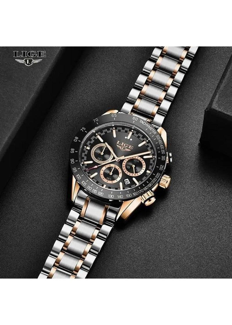 Overfly LIGE Chronograph Luxury Men's Watch NOW IN INDIA)-Black
