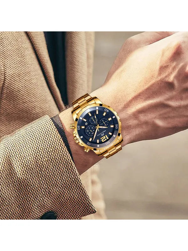 OVERFLY Luxury Chronograph Watch for Men's - MEGALITH NOW IN INDIA (8048-Gold)
