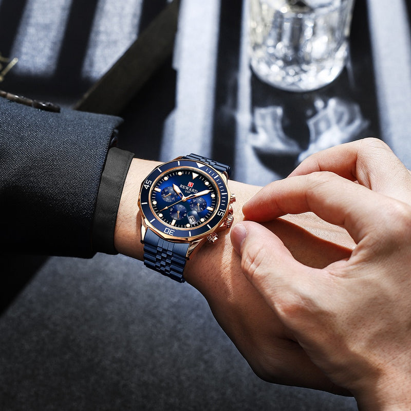 OVERFLY REWARD Blue Analog Chronograph Luxury Watch For Men