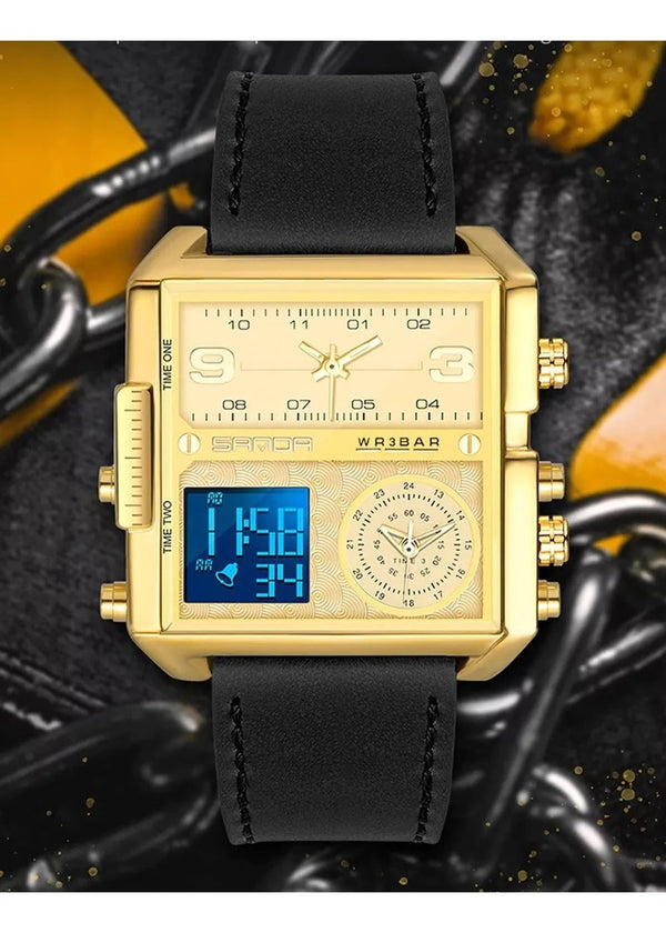 OVERFLY SANDA NOW IN INDIA - Square Dial Men's Analog & Digital Chronograph Watch (GOLD & BLACK)