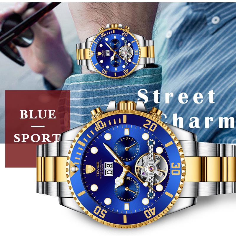 OVERFLY -Tevise Blue-Gold Luxury Chronograph Automatic watch For-Men(T823)