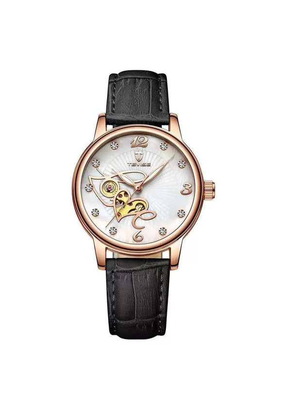 TEVISE-835-Gold-Black Automatic Luxury Watch For- Ladies