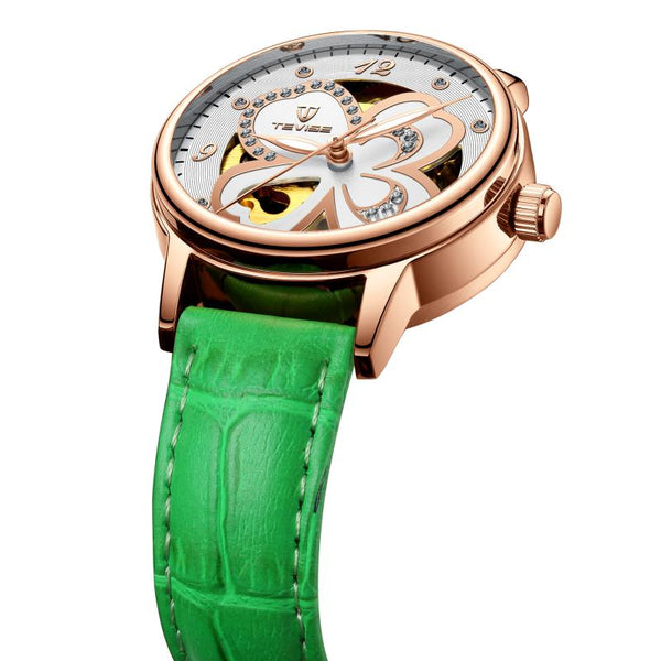 TEVISE 835-Gold-Green Automatic Watch For-Ladies
