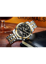 OVERFLY TEVISE Two-Tone Automatic Chronograph Luxury Watch for Men (T9005-Black)