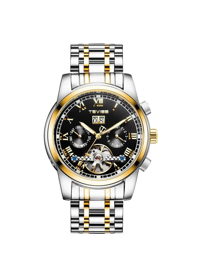 OVERFLY TEVISE Two-Tone Automatic Chronograph Luxury Watch for Men (T9005-Black)